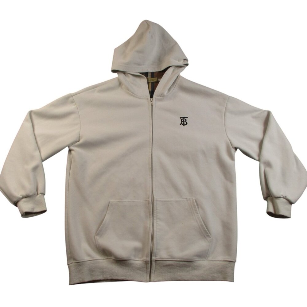Burberry TB Logo Thomas Hoodie Jacket Youth‎ Large Cream Full Zip Long Sleeve